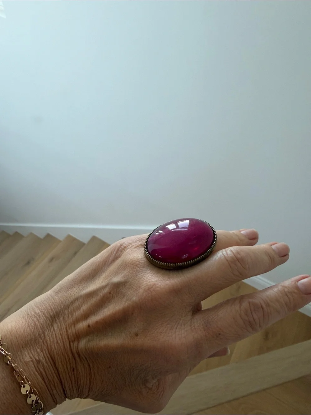 Magenta Pink Oval Statement Ring